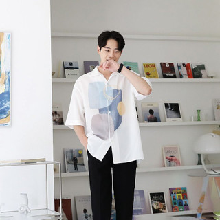 Áo sơ mi nam ngắn tay cổ vest, họa tiết in hình,vải lụa thoáng mát, thấm hút mồ hôi tốt - SEOUL