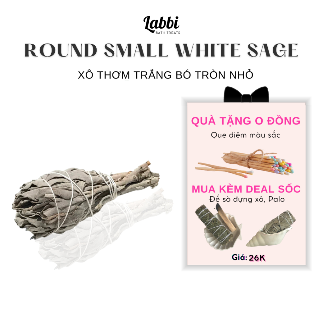 [Labbi] Xô thơm trắng bó tròn nhỏ (Round small White Sage) 9cm thanh lọc không gian