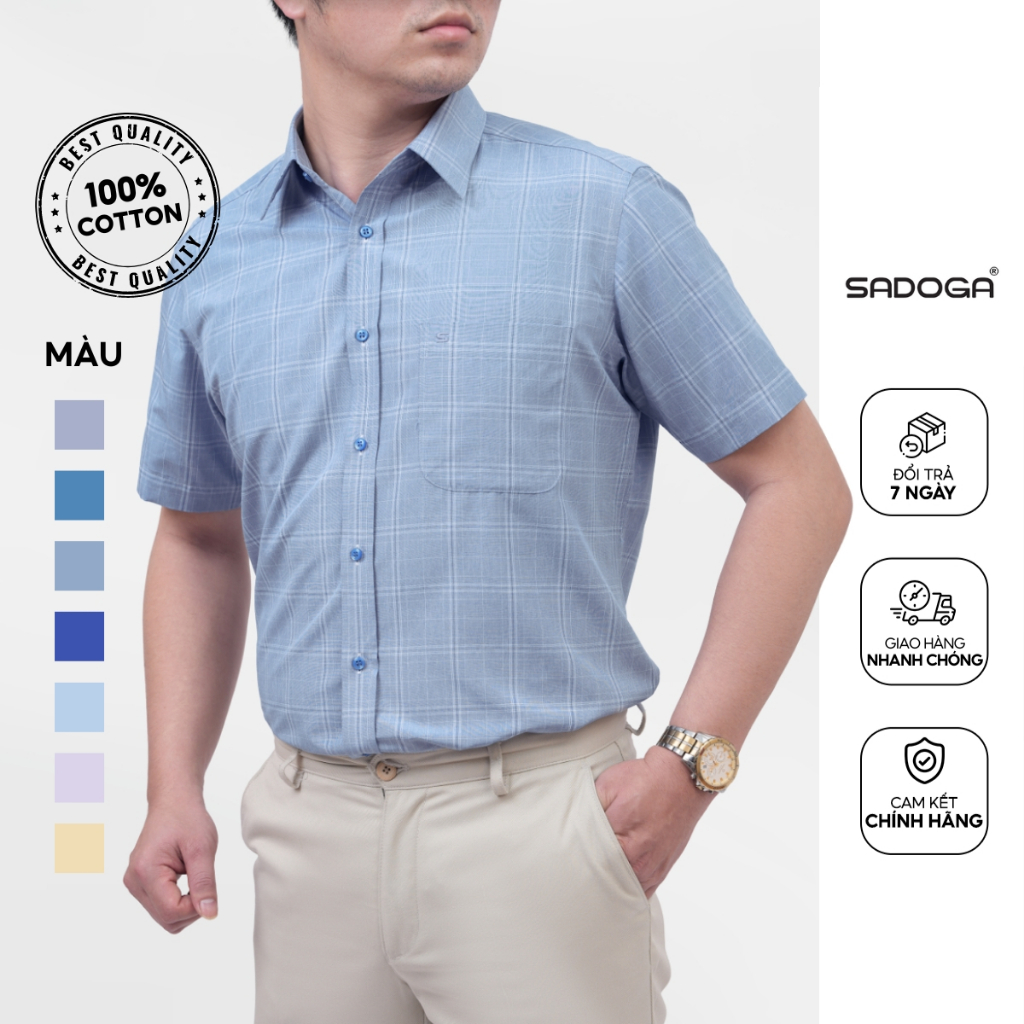 Áo sơ mi nam cộc tay nhiều màu Sadoga, áo sơ mi nam tay ngắn công sở vải mát thoáng khí