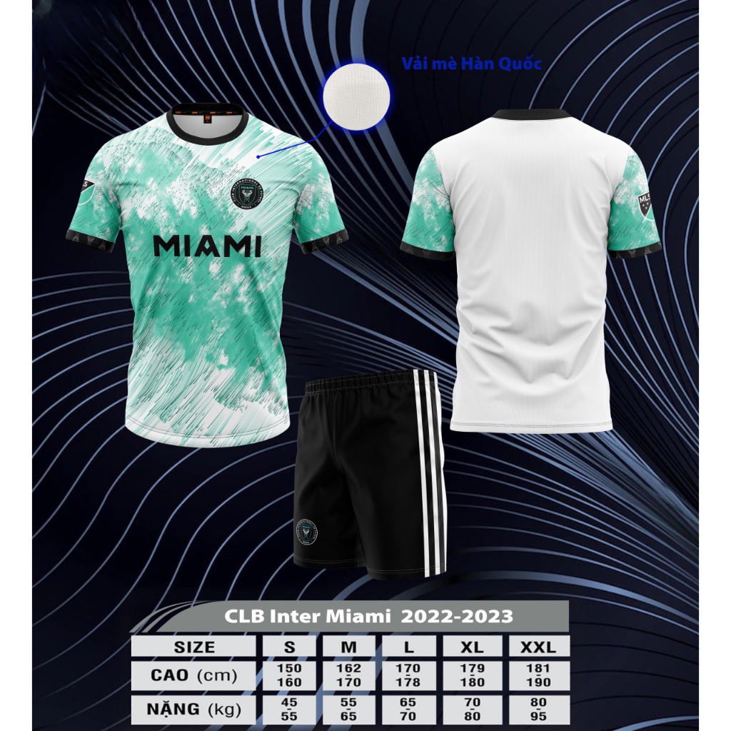 Quần áo đá banh MIAMI màu xanh ngọc vải mè Hàn Quốc 2023 CÓ IN TÊN SỐ