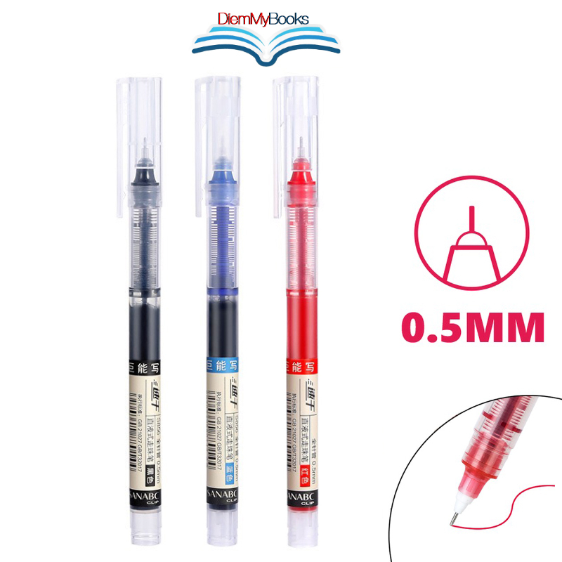 Bút Bi Nước Mực Gel Nhanh Khô Ngòi 0.5mm Viết Cho Học Sinh Văn Phòng Sẵn 3 Màu Xanh/Đen/Đỏ Ống Mực Liền Việt Hà CR908