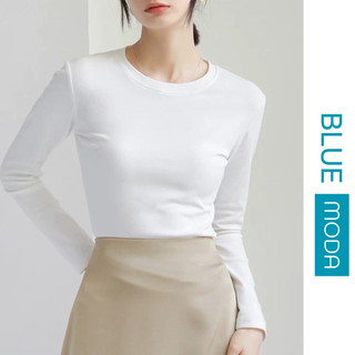 Áo thun tay dài nữ cổ tròn thun cotton trơn dáng body phong cách Hàn vải đẹp BLUEMODA235