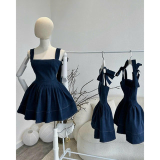 ĐẦM DENIM NƠ VAI⚡HỎA TỐC⚡ MEOINDAHOUSE