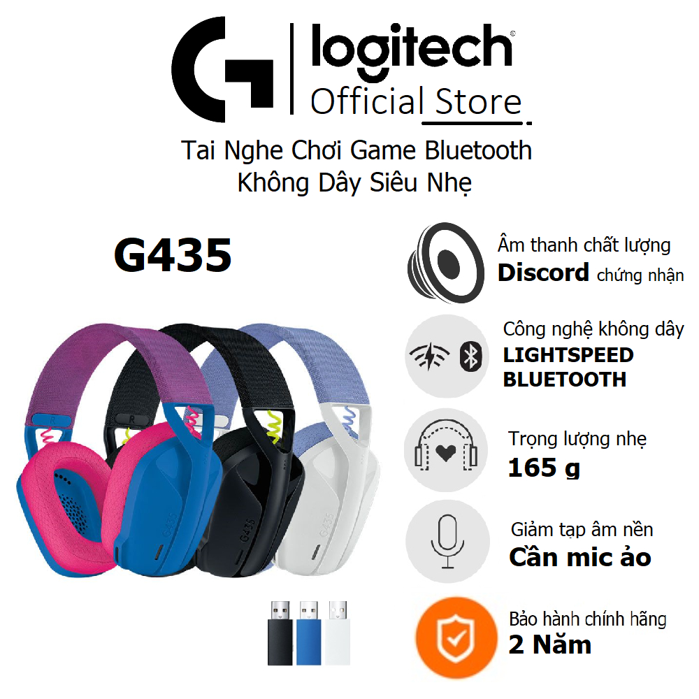 Tai nghe Gaming không dây Logitech G435 Kết nối Bluetooth/ UsbLightspeed - có Mic ảo tích hợp, nhẹ, PC/ Mobile/ PS5