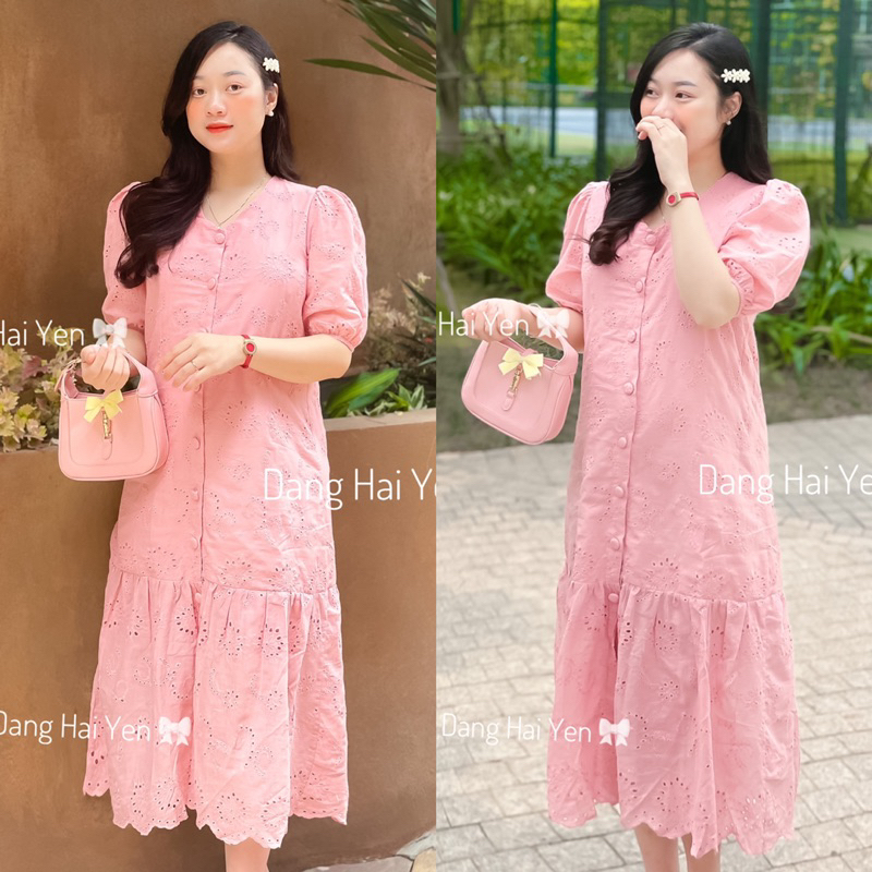 Váy xuông đũi yinny 2 lớp mềm mại dáng dài hoạ tiết ren tiểu thư