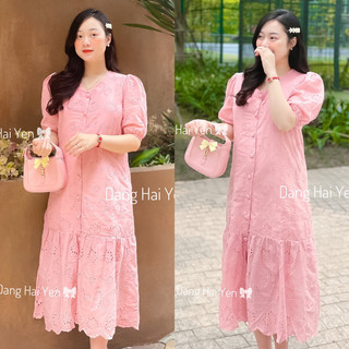 Váy xuông đũi yinny 2 lớp mềm mại dáng dài hoạ tiết ren tiểu thư