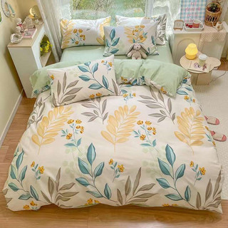 [Chi tiết] Chăn Ga Gối Cotton Living Hàn Quốc Phối Nơ "MẦM LÁ XANH" 4 món