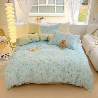 [Chi tiết] Chăn Ga Gối Cotton Living Hàn Quốc Phối Nơ "MẦM LỰU NON" 4 món
