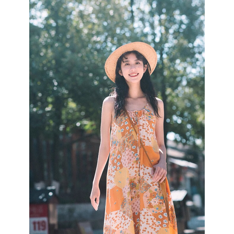 Váy Hai Dây Vintage Hoạ Tiết Thổ Cẩm mới ( order)