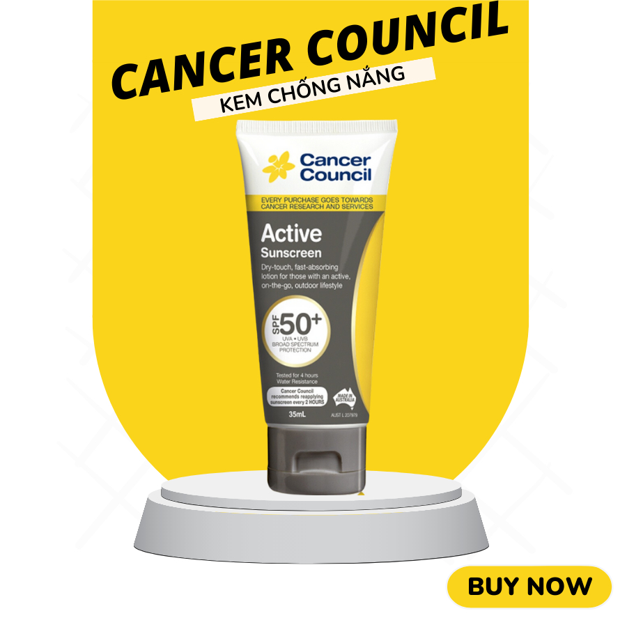 Kem Chống Nắng Cancer Council Active Sunscreen 35ml SPF50+, Cho Da Dầu và Người Chơi Thể Thao, NHÃN ĐEN