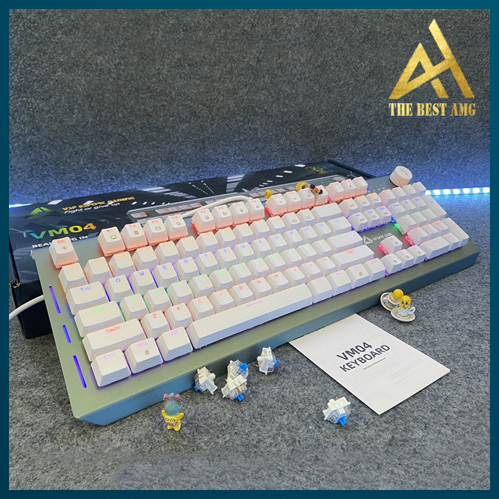 Bàn Phím Cơ Gaming Có Dây Xuyên Led RGB VSP VM04 Màu Trắng - Bàn Phím Máy Tính Laptop Chơi Game