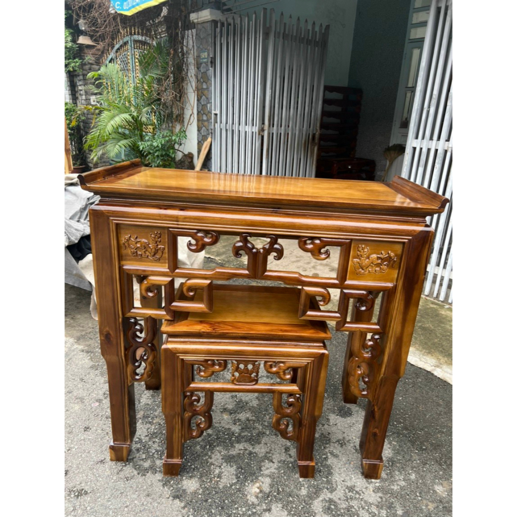 Tủ thờ tràm +bàn cơm ngang 1m27 (FREESHIP 60 KM )