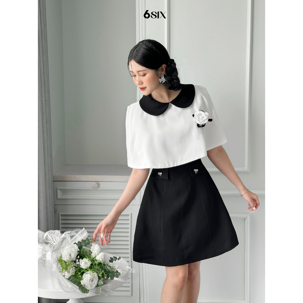 Váy ROXA cổ sen phối trắng
