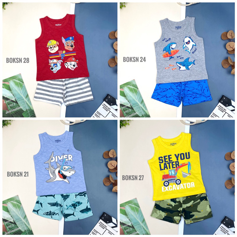 Bộ cotton sát nách cho bé trai 1-7y (10-25kg). Chất cotton vải dư mềm mát, thấm hút mồ hôi, co giãn tốt