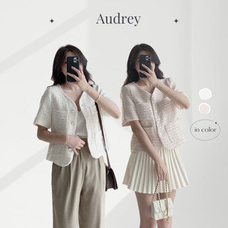 A099 áo khoác dạ tweed cọc tay cúc ngọc audrey
