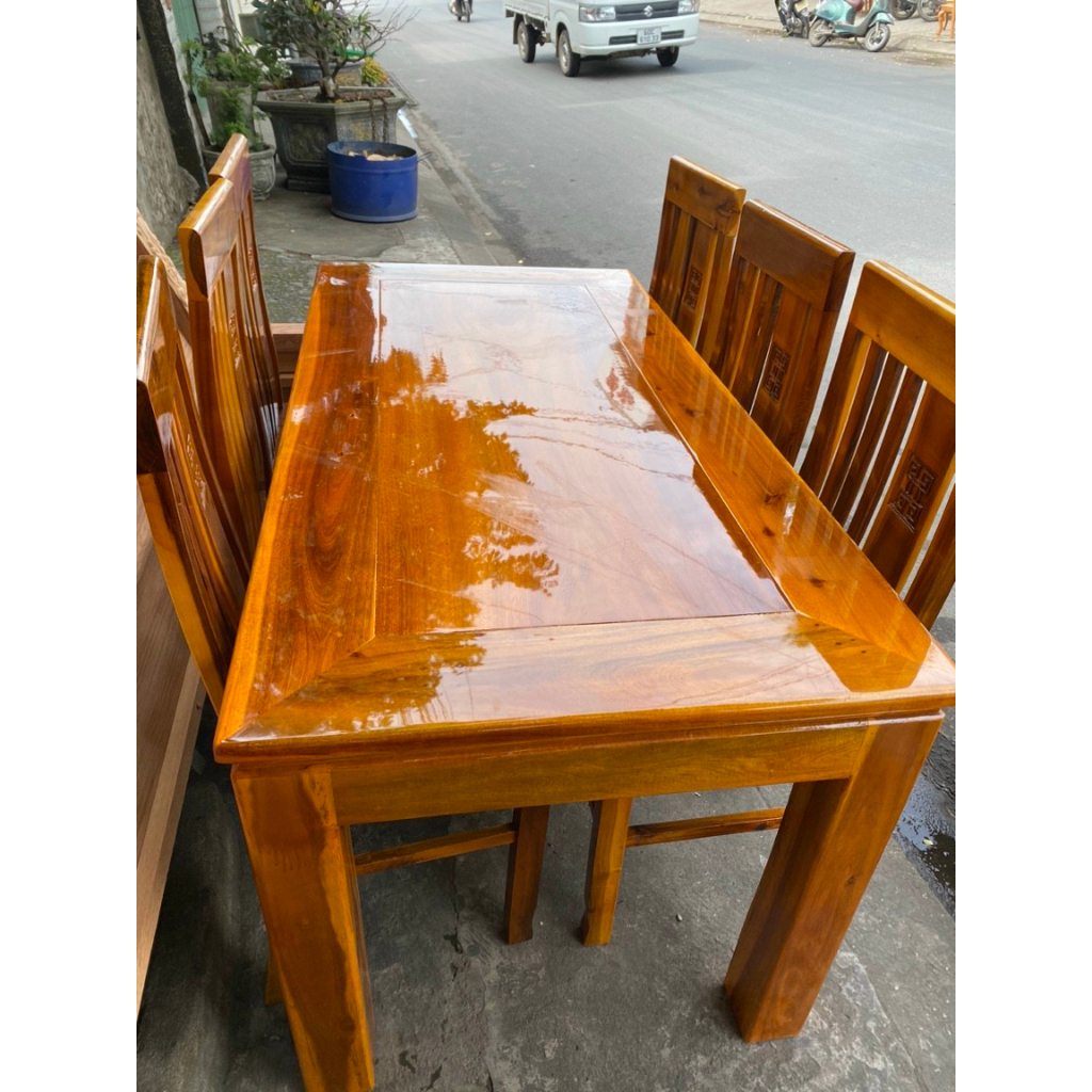 Bàn ăn gỗ tràm 6 ghế cao cấp ( FREESHIP 60 KM )