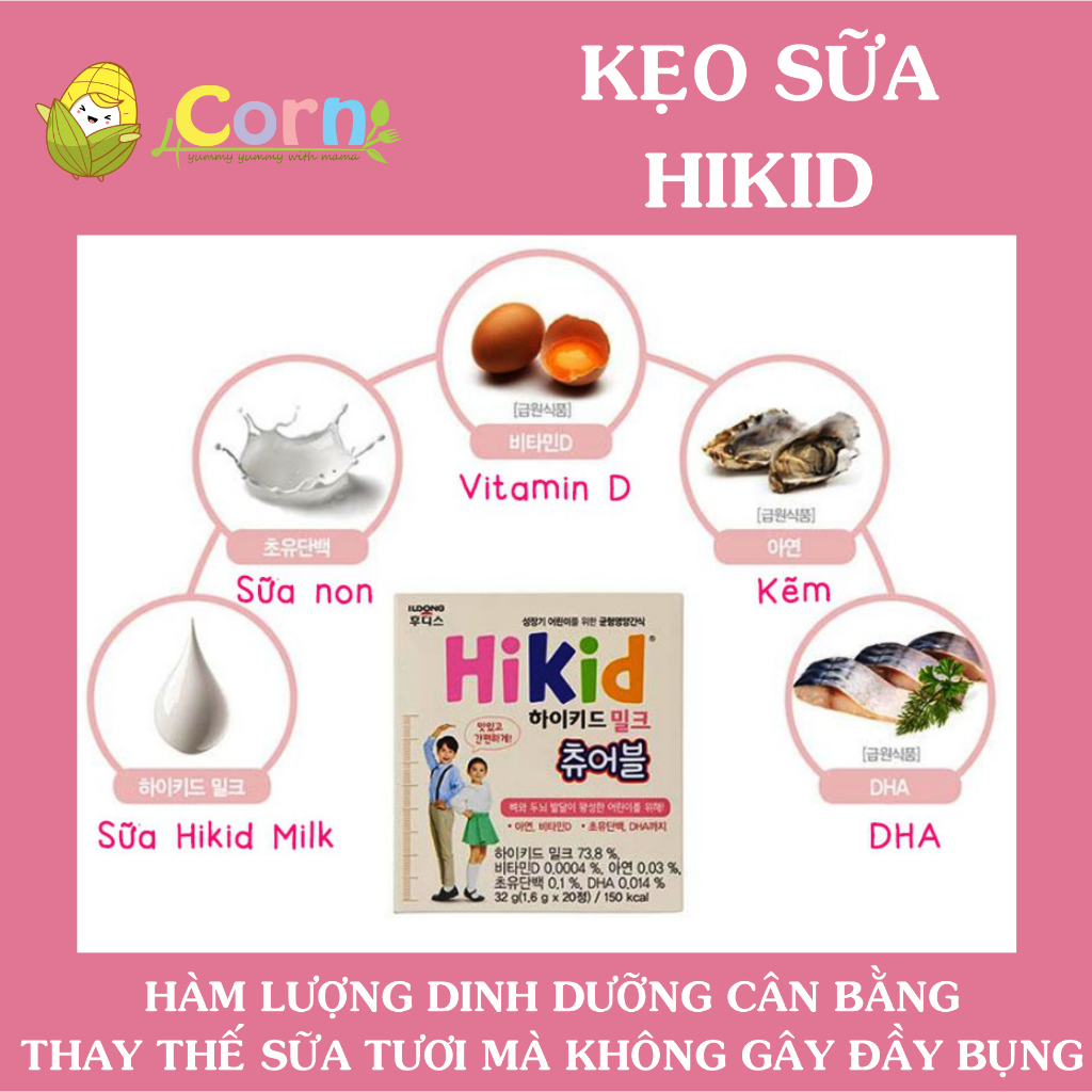 Kẹo sữa (sữa viên) Hikid Hàn Quốc - 1 viên ăn liền bằng 90ml sữa - Cho bé 12m+