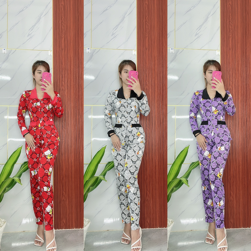 Pyjama thun cổ sen, chất co giãn tốt, không nhăn