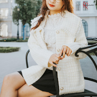 [SIÊU RẺ] Áo khoác dạ tweed trắng