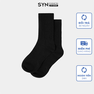 Tất cổ cao, vớ trơn nam màu đen trắng phong cách basic, tất nam công sở đi giày tây cotton cao cấp SYN