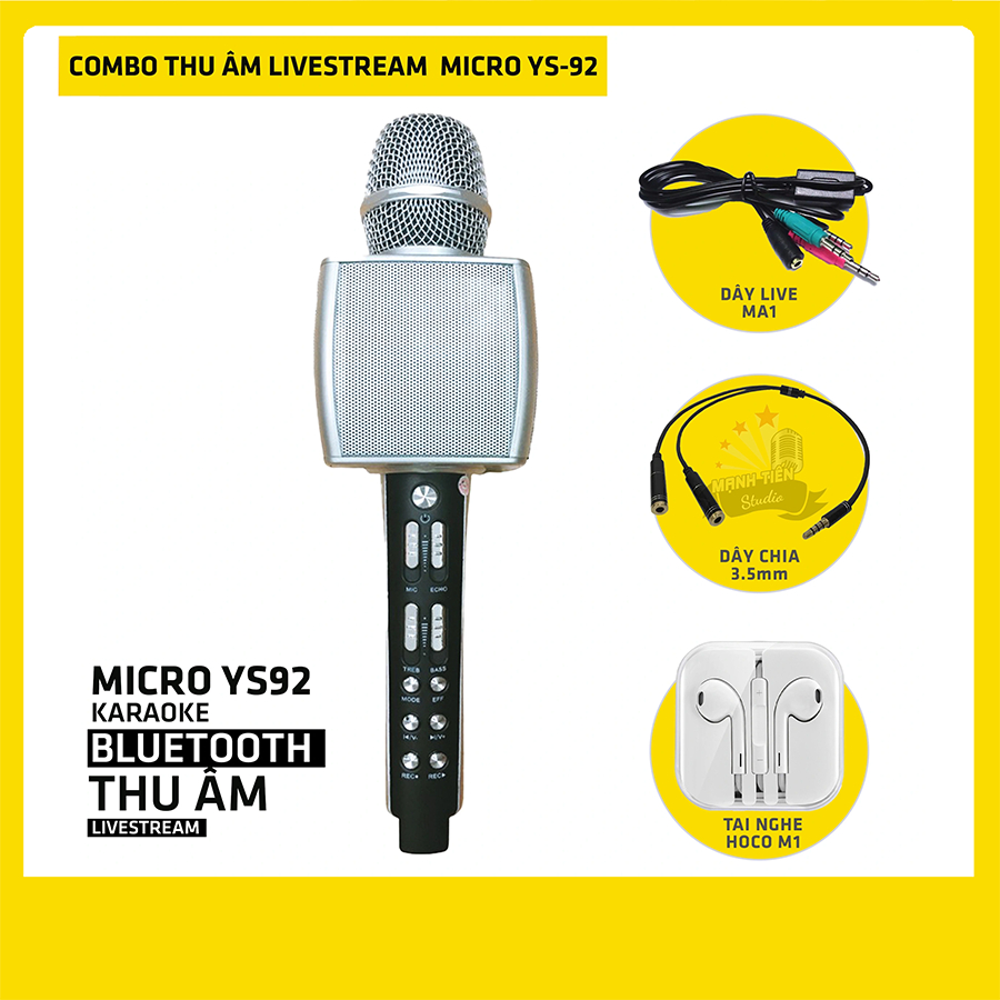 Micro Karaoke Bluetooth YS 92 Trang Bị Soudcard Dùng Livetream, Hát Karaoke Siêu Hay, Pin Trâu, Có Kết Nối Máy Tính