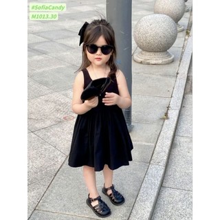 Váy đen tiểu thư dây lưng chéo (Tặng nơ đen buộc tóc xinh xỉu) 2~11 tuổi