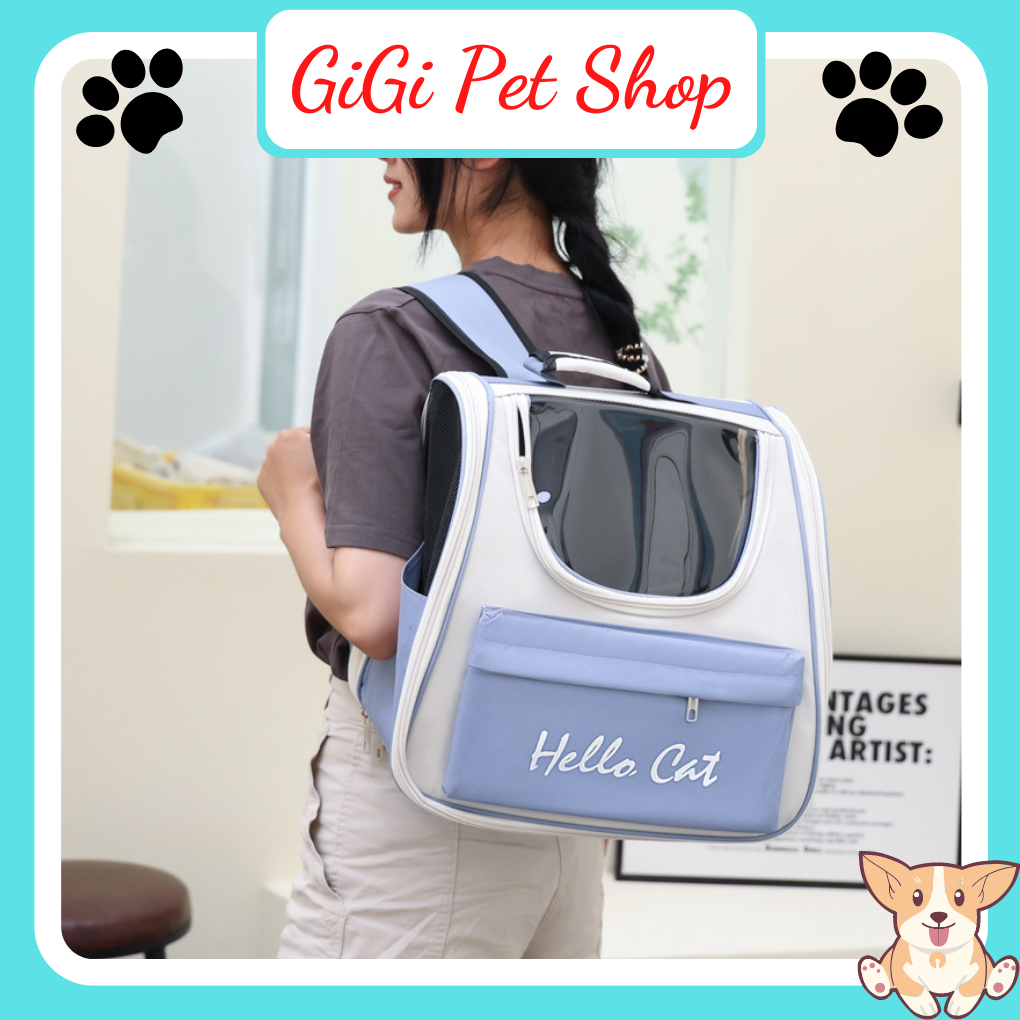Balo Hello Cat vải Oxford size lớn lưới thoáng khí vận chuyển chó mèo kèm tấm lót phụ kiện thú cưng - GiGi Pet Shop