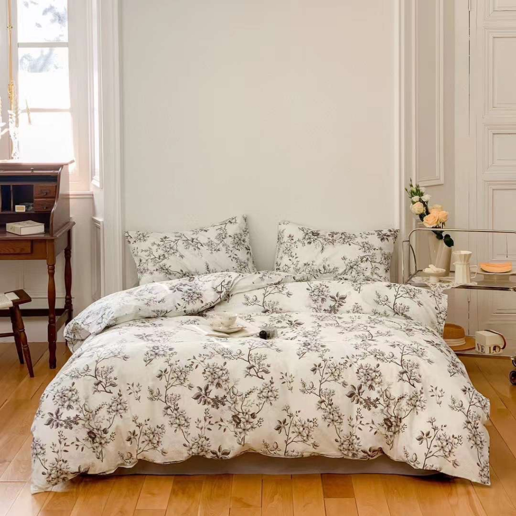 Chăn Ga Gối Cotton Living " MỘC LAN TRẮNG " - Bộ Chăn Ga Gối Cotton 100% Nhập Khẩu 4 món