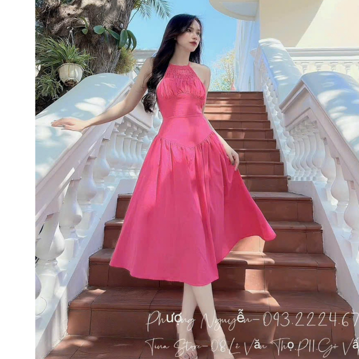 đầm nữ dự tiệc cổ yếm dáng xòe dài đan dây sau lưng cực quyến rủ thời trang nữ stclothing