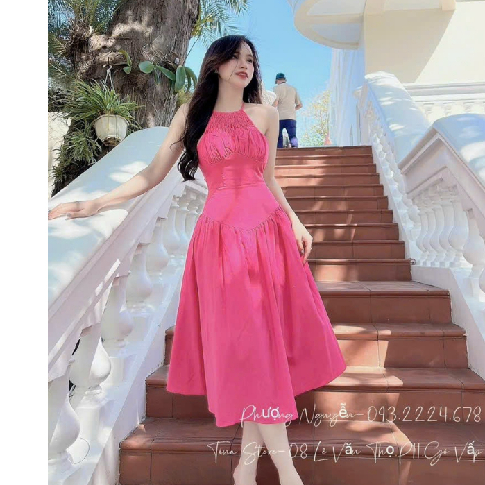 đầm nữ dự tiệc cổ yếm dáng xòe dài đan dây sau lưng cực quyến rủ thời trang nữ stclothing