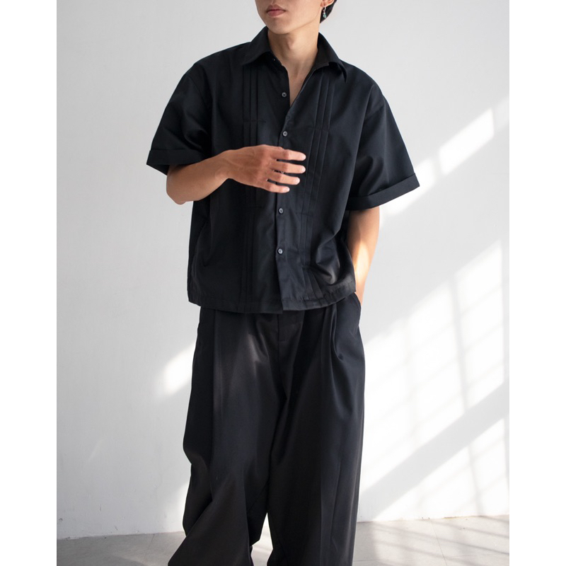 AGOB - SƠ MI TAY NGẮN FORM RỘNG CÓ XẾP LY