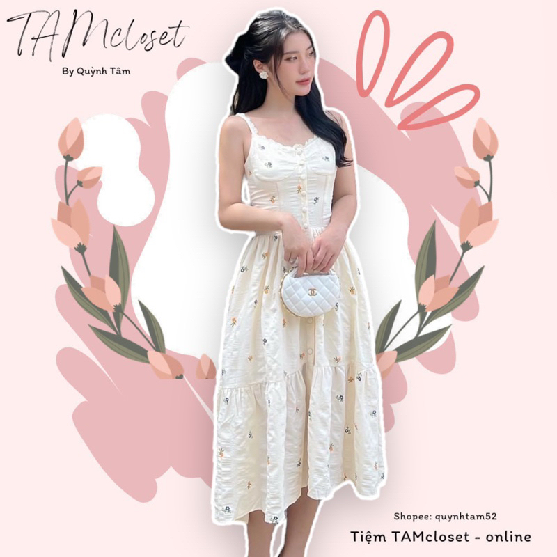 Đầm maxi hoa 2dây nút bọc TK1755 ( Quận Tân Phú, Hoả tốc HCM, Hình thật 100% )