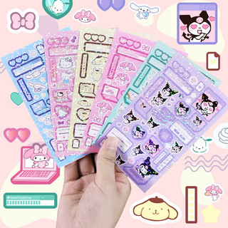 Sticker hình dán nhãn dán trang trí lấp lánh hologram hoạt hình Sanrio Kuromi Melody Cinnamoroll Pompurin Pochacco Kitty