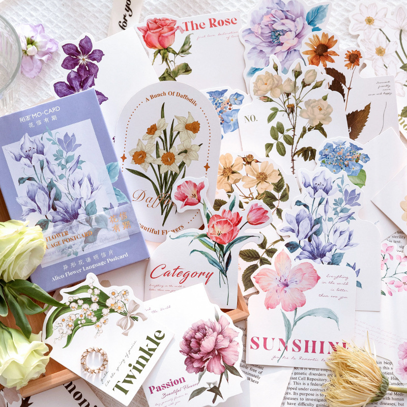 Hộp 30 tấm Postcard - Bưu Thiếp ALIEN FLOWER LANGUAGE - Ngôn ngữ của hoa - Dùng làm quà tặng, thư thiệp - TanpopoSticker