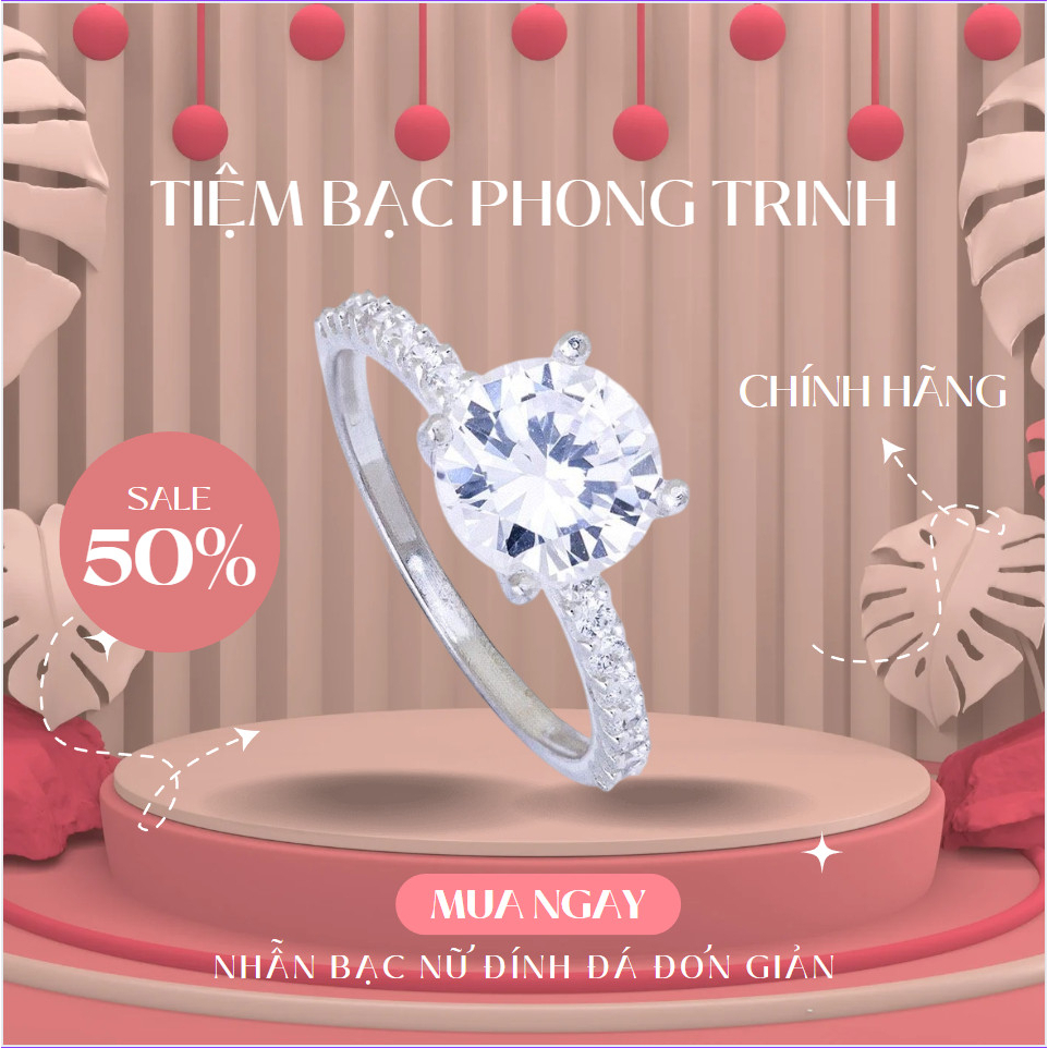 Nhẫn bạc nữ đính đá đơn giản cá tính trang sức bạc cao cấp sang trọng
