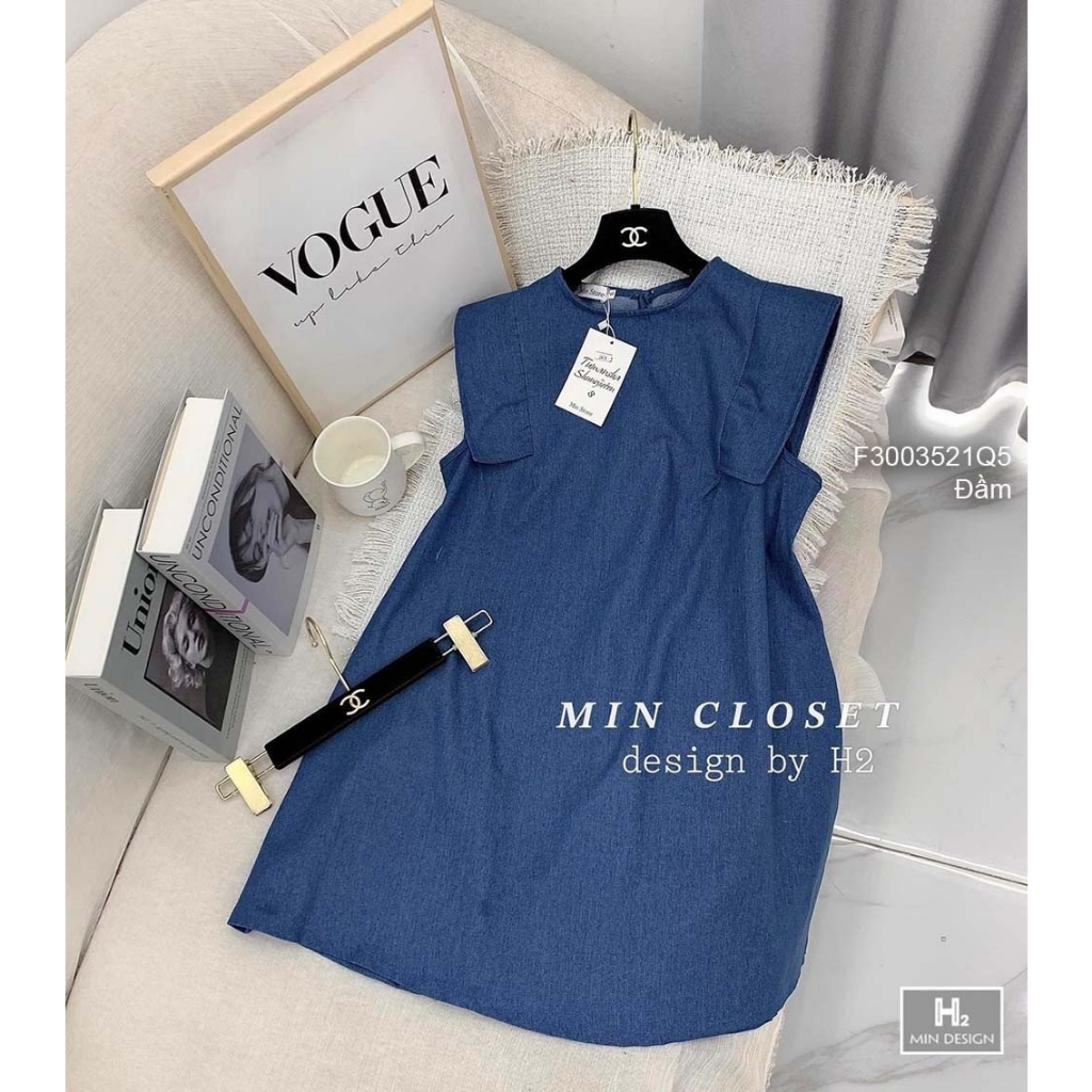 Đầm jean demin dáng suông ngắn rộng cổ tròn vai kiểu sát nách hàng QC!