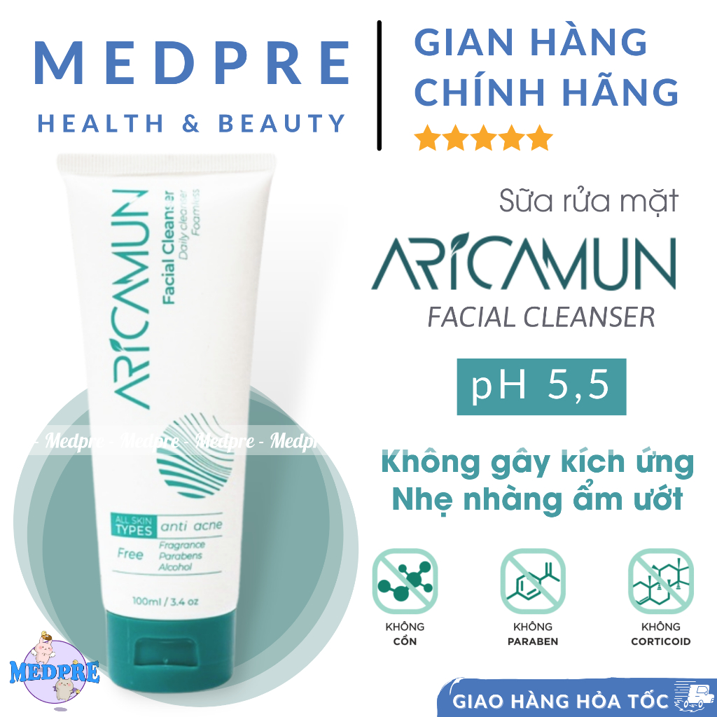 Aricamun Facial Cleanser - Sữa rửa mặt dịu nhẹ không tạo bọt xà phòng dưỡng ẩm cho mọi loại da (mụn, nhạy cảm, dầu nhờn)