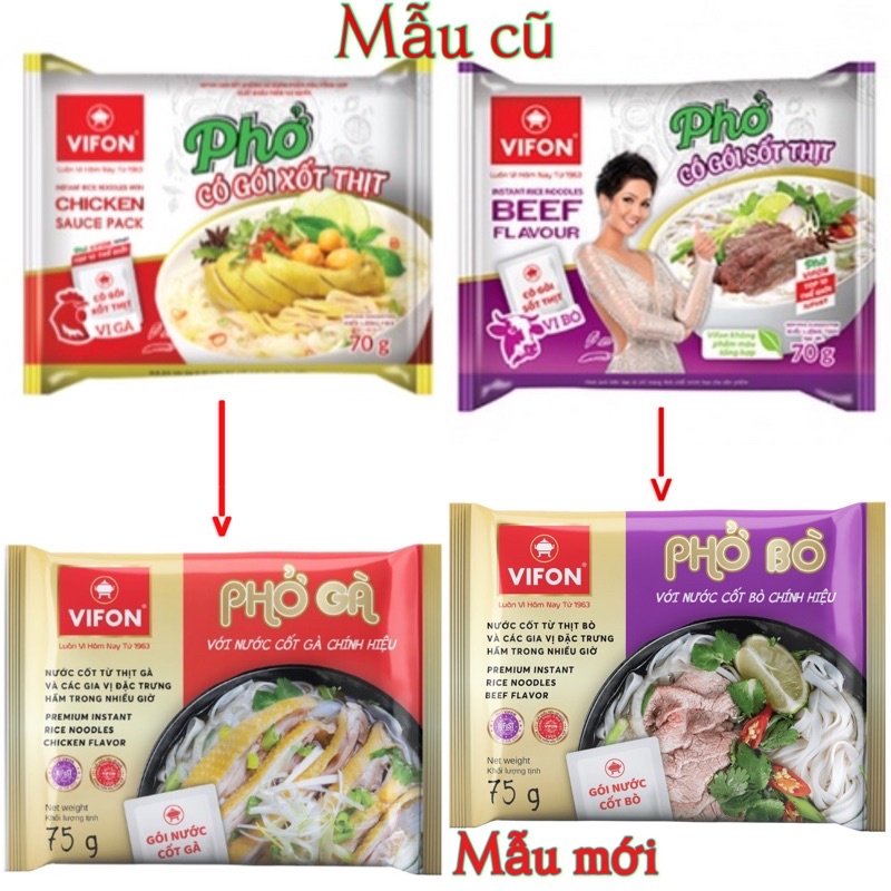 (Mẫu mới, date mới) Phở thịt bò / gà có gói sốt thịt Vifon gói 70g