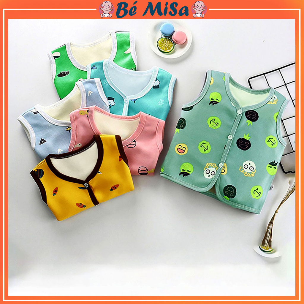 Áo gile nỉ lót bông BEMISA in họa tiết dễ thương cho bé từ 3 đến 13kg