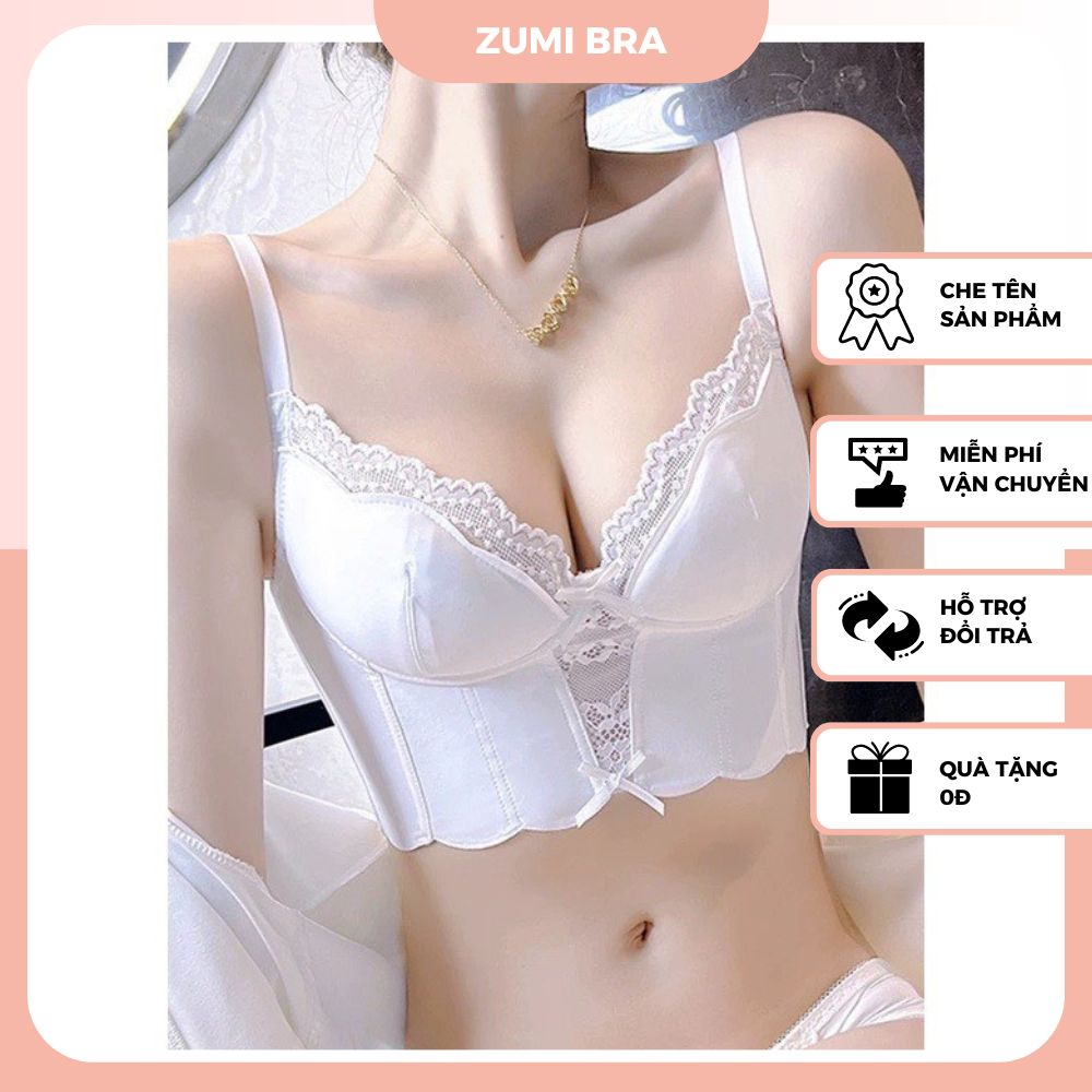 Áo Lót Nữ- Áo Corset Viền Ren Không Gọng Mút Vừa A085
