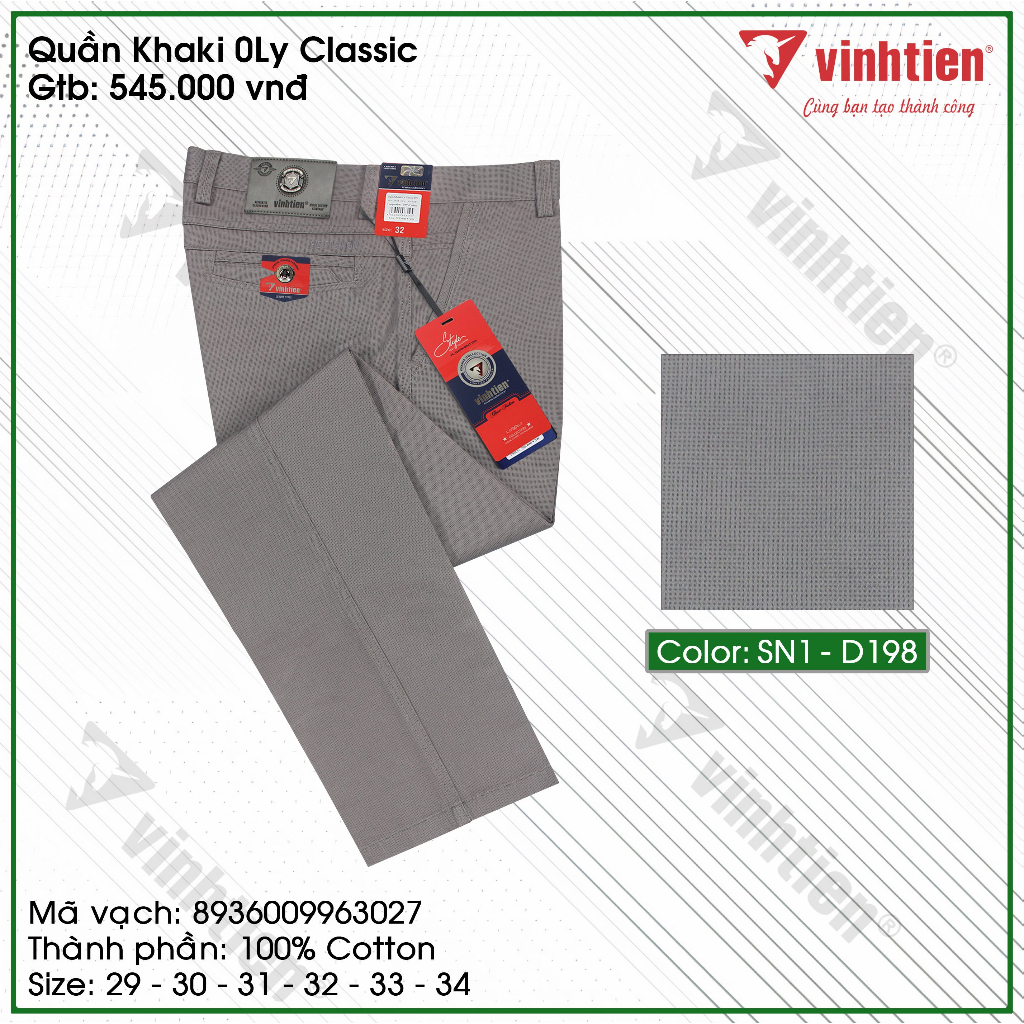 Quần Kaki Cotton Vĩnh Tiến Cao Cấp Vân Chìm Gtb 545