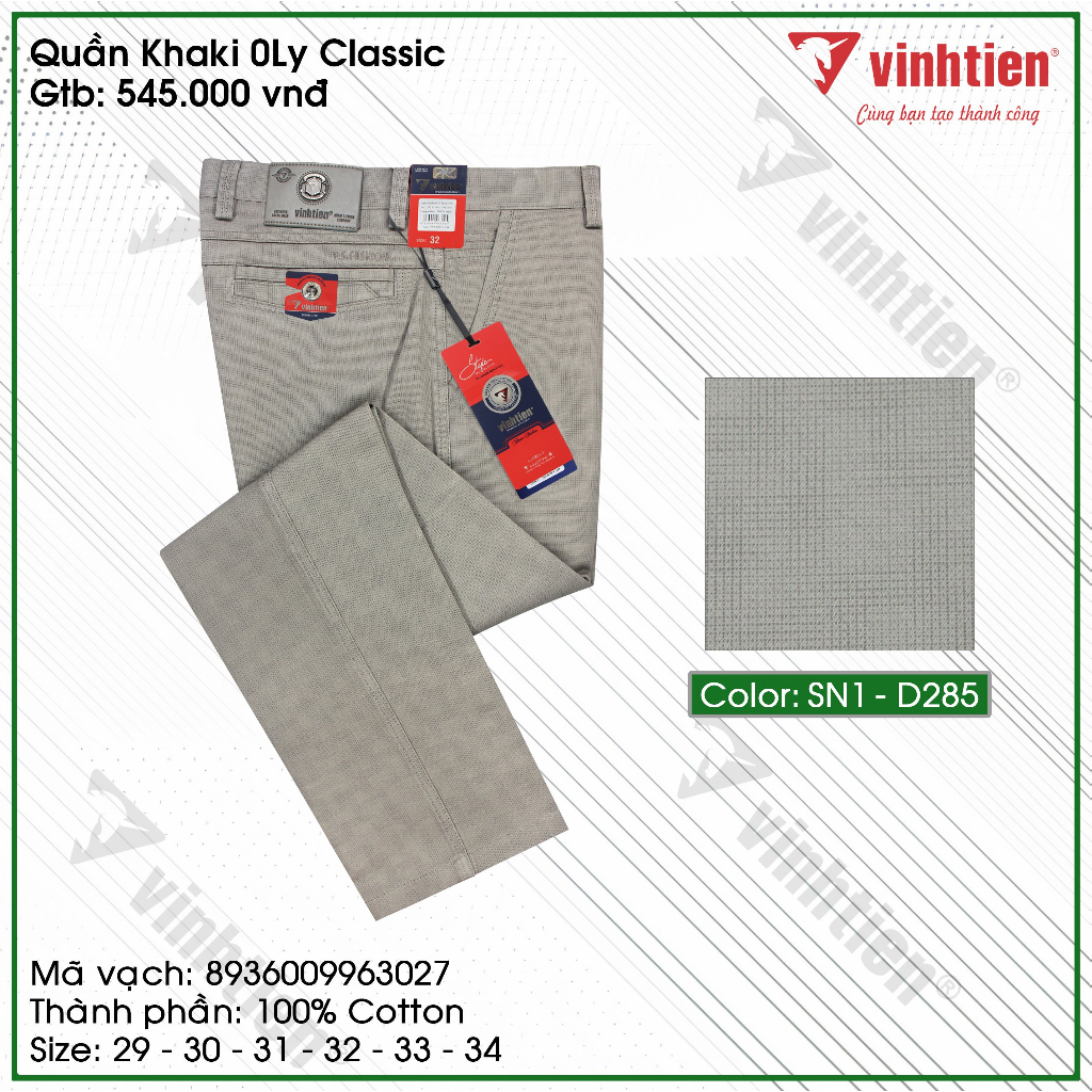 Quần Kaki Cotton Vĩnh Tiến Cao Cấp Vân Chìm Gtb 545