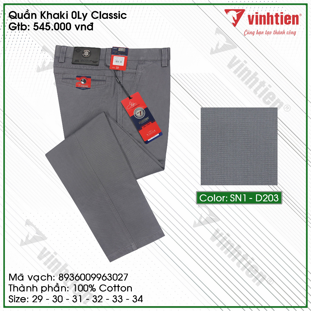 Quần Kaki Cotton Vĩnh Tiến Cao Cấp Vân Chìm Gtb 545