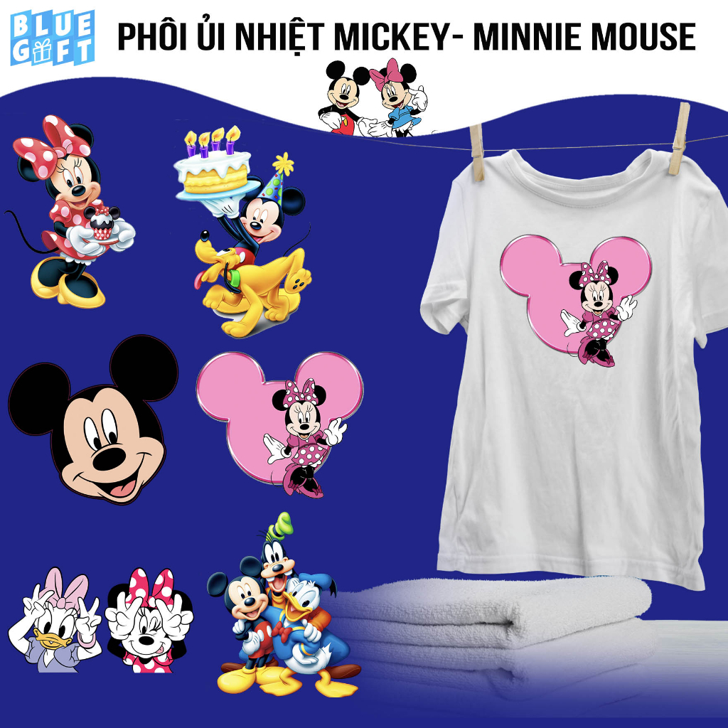(Hình Ủi Nhiệt Quần Áo - Miếng Dán Ủi Quần Áo) Có In Theo Yêu Cầu, Hình Ủi Chuột Mickey - Minnie MI 27