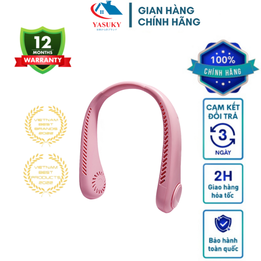 Quạt đeo cổ Yasuky - Quạt mini đeo cổ không dây màu hồng chế độ làm mát siêu nhanh hàng siêu đẹp