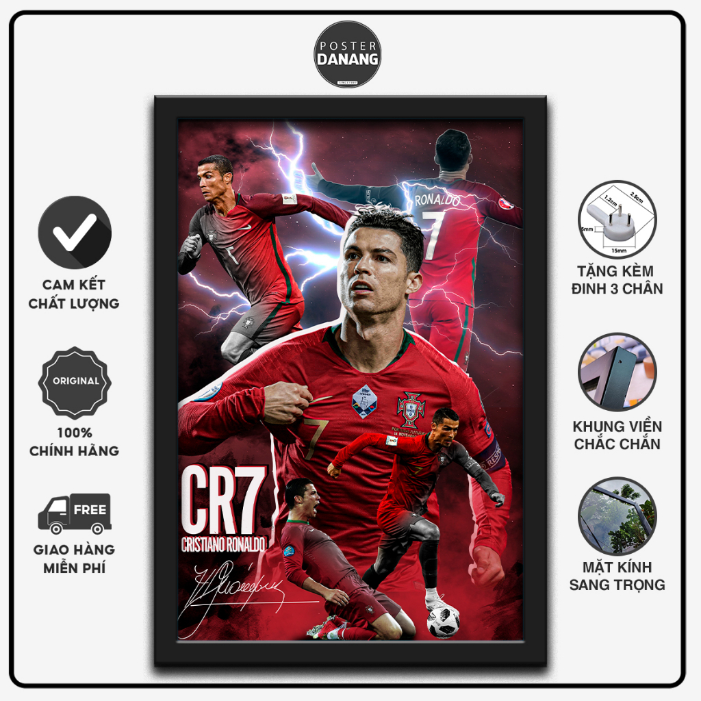 Khung ảnh treo tường POSTER BÓNG ĐÁ RONALDO size 26cm x 35cm ( kích thước gồm cả khung )