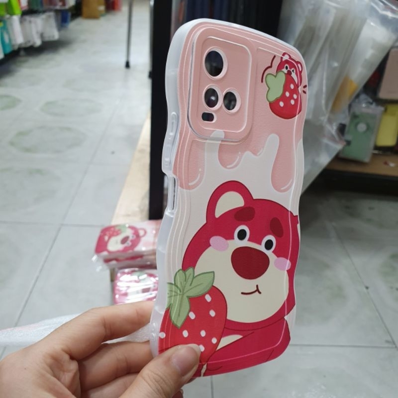Ốp lưng Vivo Y21 2021 dẻo viền lượng sóng lưng in hình gấu dâu có bảo vệ camera