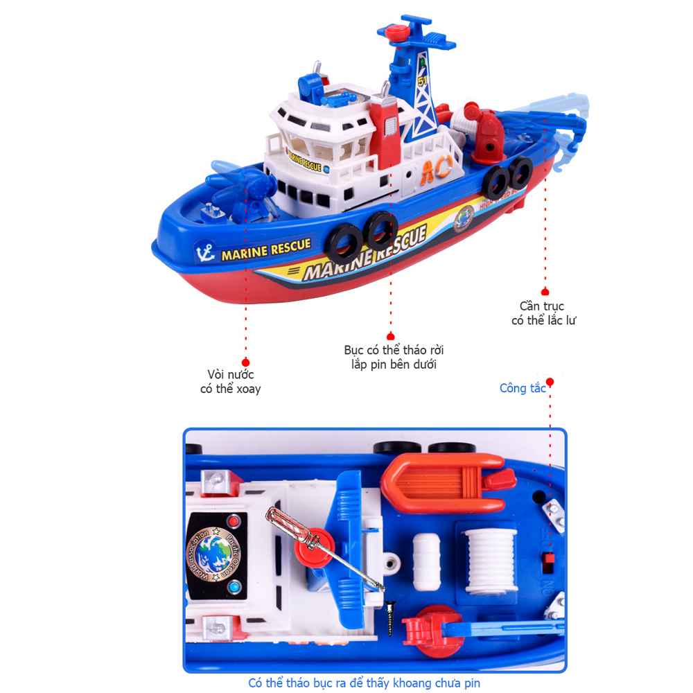 Đồ chơi tàu thủy chạy dưới nước phát đèn và âm thanh, có thể phun nước rất thú vị