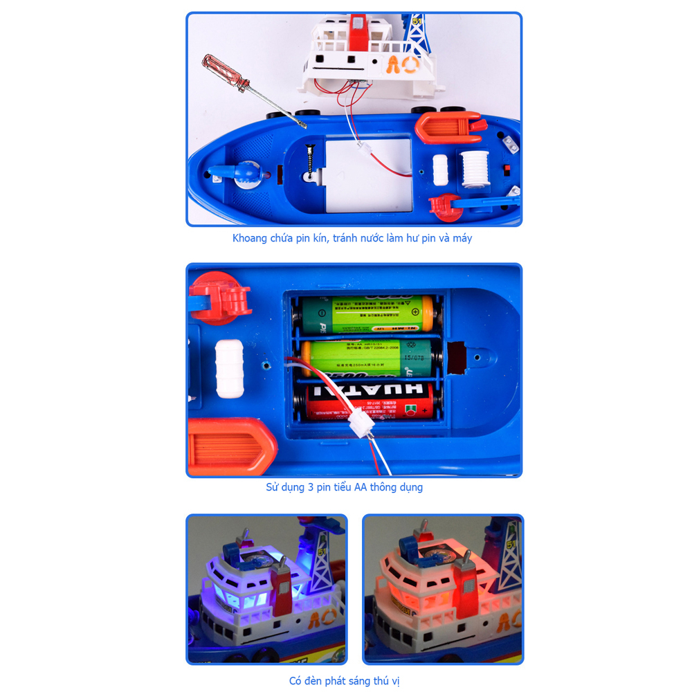 Đồ chơi tàu thủy chạy dưới nước phát đèn và âm thanh, có thể phun nước rất thú vị