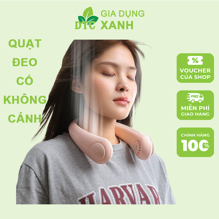Quạt Đeo Quàng Cổ Tích Điện Mini Không Cánh Dung Lượng Pin Lớn, 3 tốc độ Gió Mạnh Tặng Kèm Bộ Sạc Tiện Lợi